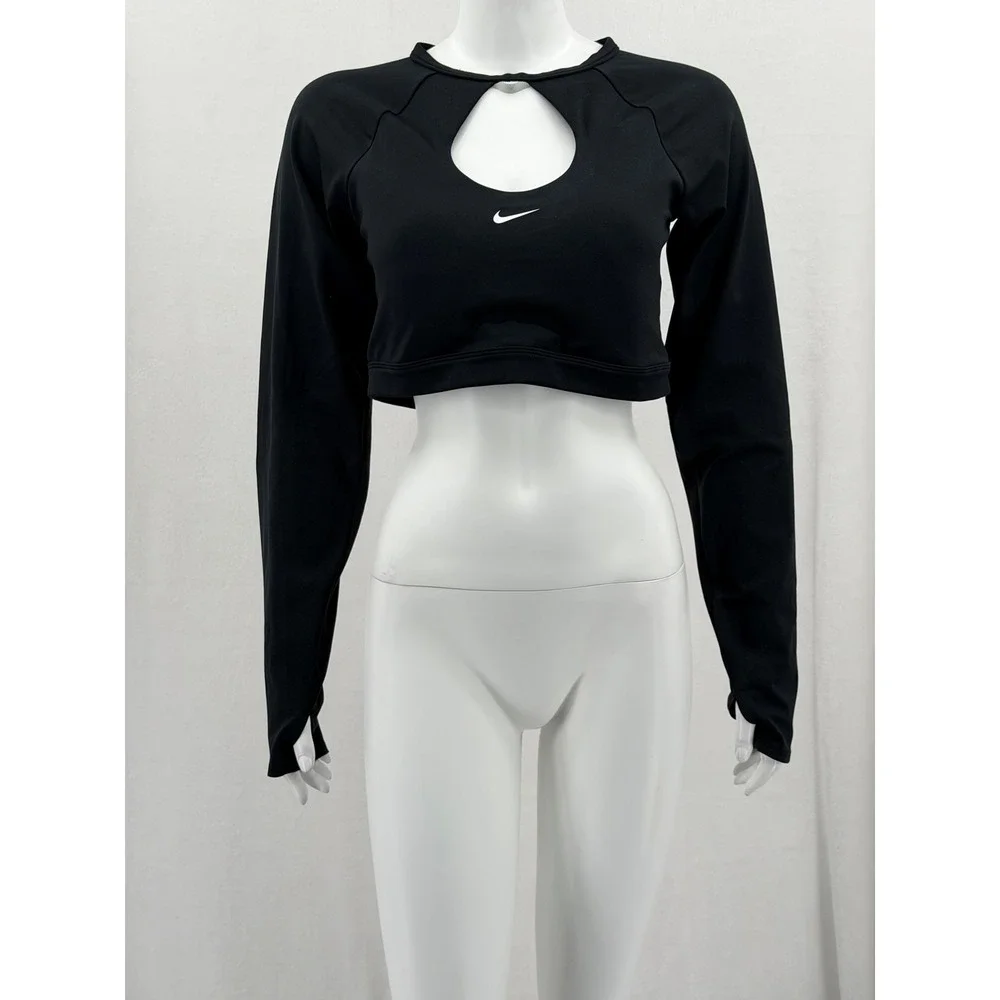 Nike Top Womens XL Black Dri-Fit Cutout Crop Long Sleeve Bra Activewear Gym